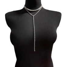 Collar Diseño Tira Con Brillantes Fino Plateado