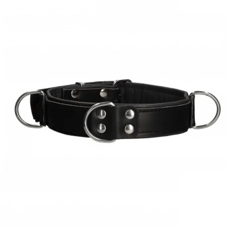 Collar Ouch Deluxe Bondage Negro 3 Anillas