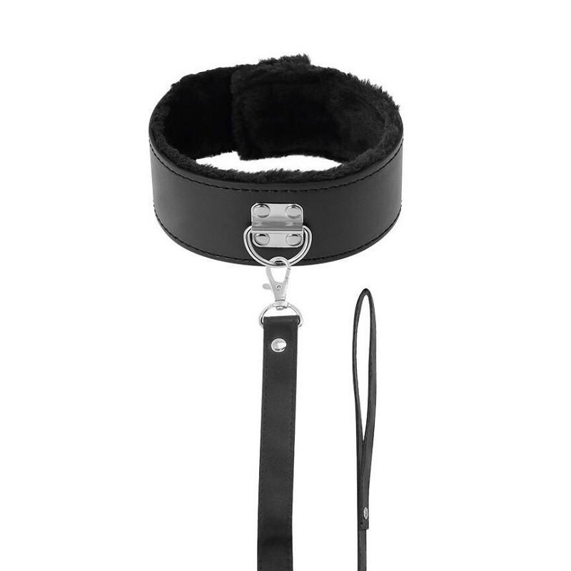 Collar Y Correa Darkness Black Furry Collar With Leash