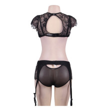 Conjunto 2 Piezas Queen Lingerie Negro R80312P Con Liguero