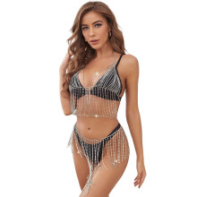 Conjunto Cadenas Con Brillo Top Y Cintura