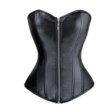 Corset y Tanga Cremallera Wetlook Negro