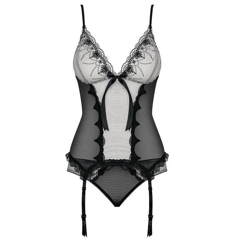 Corset Y Tanga De Obsessive Negro y Gris Greyla