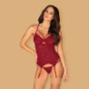 Corset y Tanga De Obsessive Rojo Burdeos Con Liguero  Ivetta