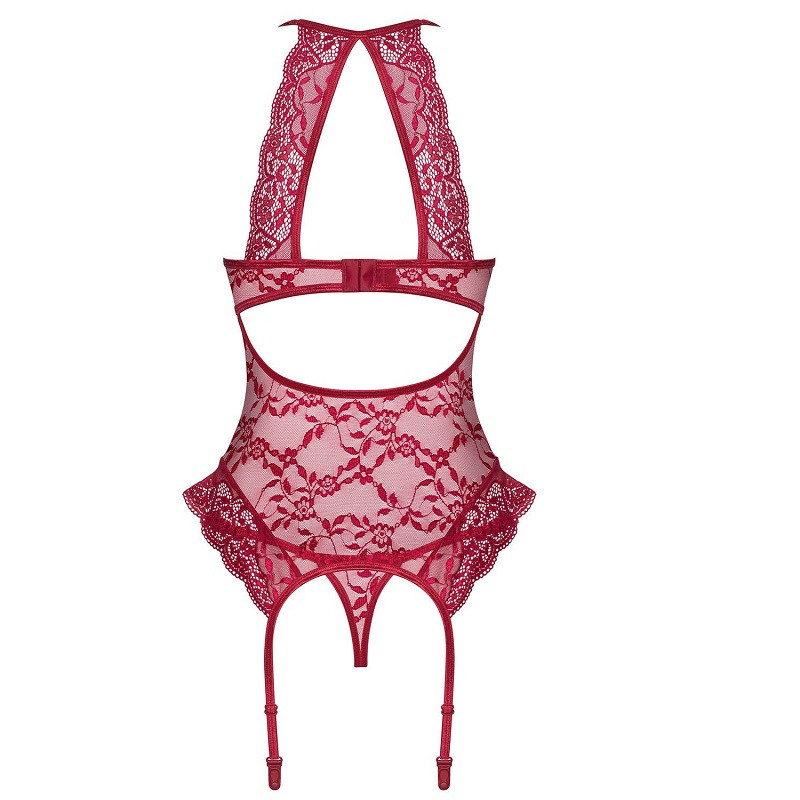 Corset y Tanga De Obsessive Rojo Burdeos Con Liguero  Ivetta