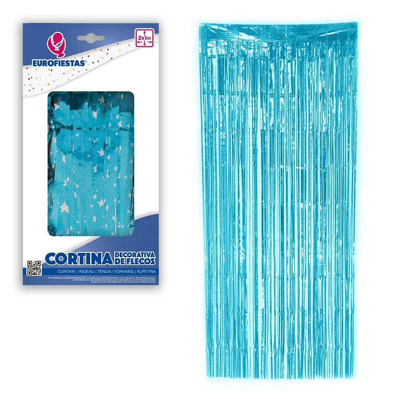 Cortina Decorativa Flecos Azules Con Estrellas 2 X 1 m