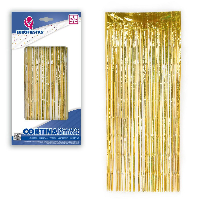 Cortina Decorativa Flecos Dorado  2 x 1 m