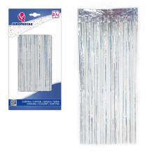 Cortina Decorativa Flecos Plateado Holográfico 2 x 1 m