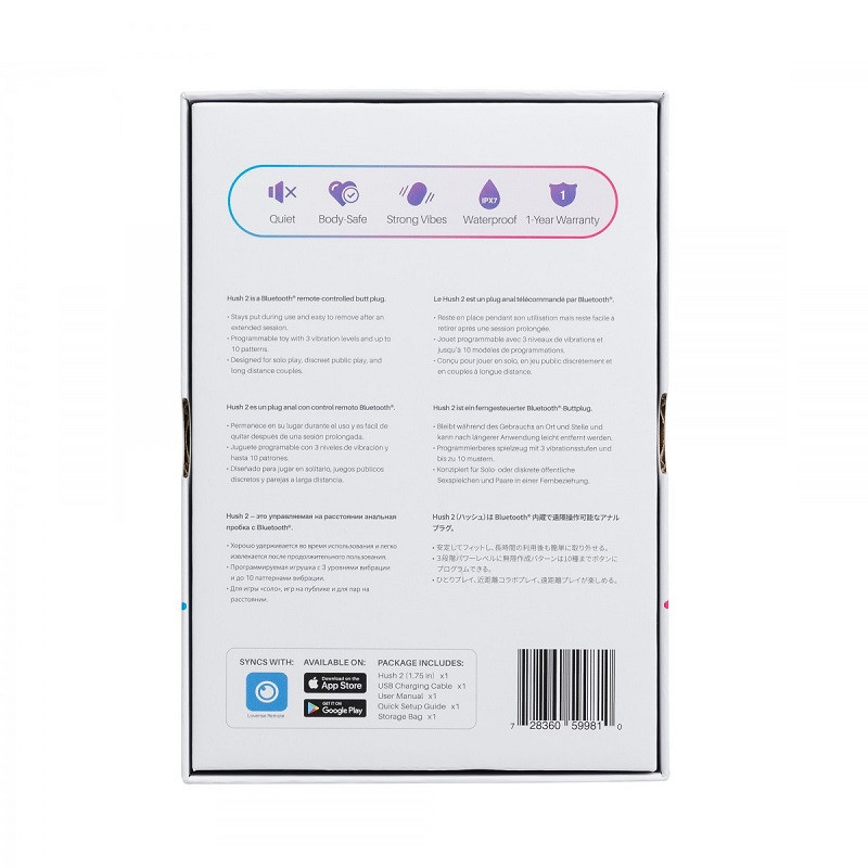 Estimulador Anal con Vibración Recargable APP Hush 2 By Lovense Talla M