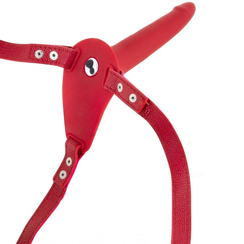 Arnés Femenino Macizo Con Vibración Silicona Fetish Tentation Rojo