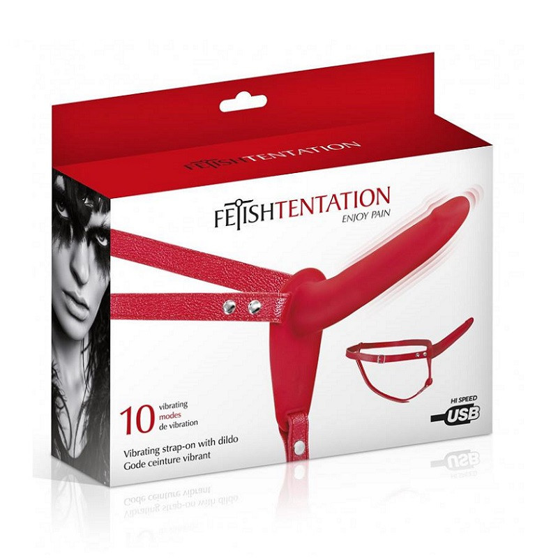 Arnés Femenino Macizo Con Vibración Silicona Fetish Tentation Rojo