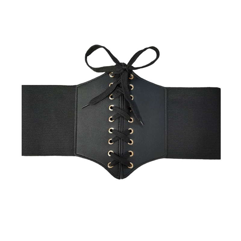 Cinturón Corset Elástico Cordón Negro Mate