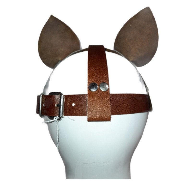 Máscara Perro Cuero Marrón Lengua Roja