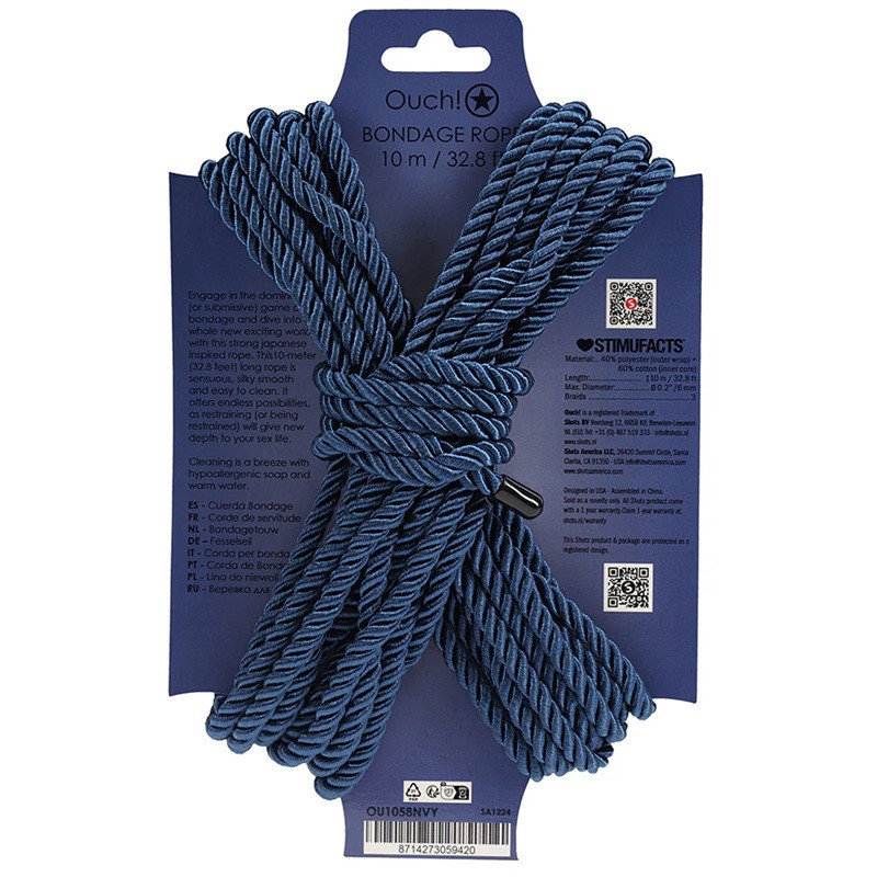 Atadura Cuerda Bondage Ouch 10 M Azul Marino