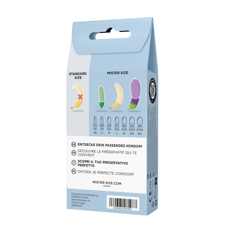 3 Preservativos + Medidor Mister Size Test 53/57/60
