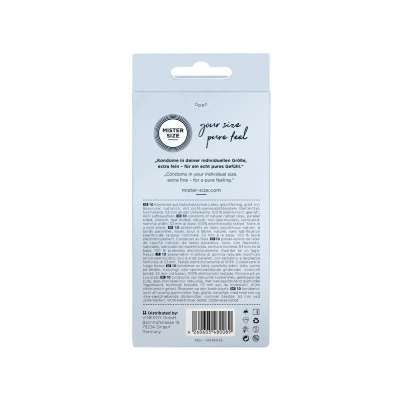 Caja de 10 Preservativos Extrafinos Mister Size 53