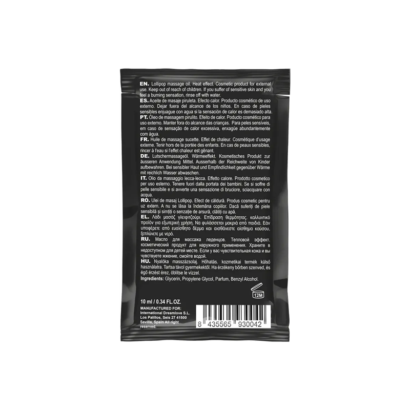Sobre Aceite de Masaje Calor Piruleta Coquette 10 ml