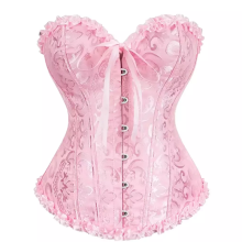 Corset  y Tanga Brocado Rosa