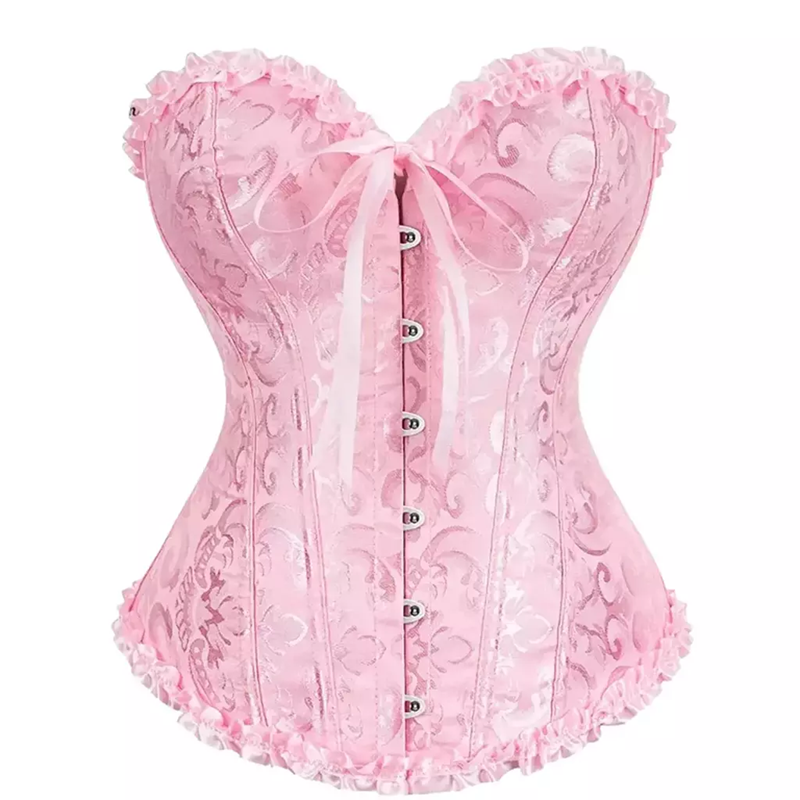 Corset  y Tanga Brocado Rosa
