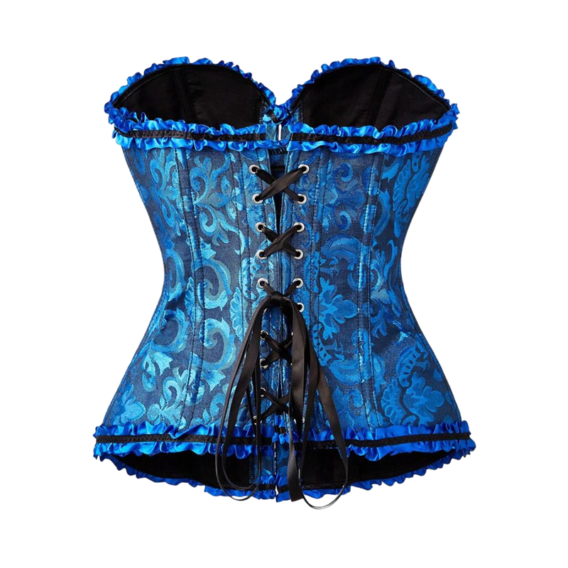 Corset y Tanga Brocado Azul