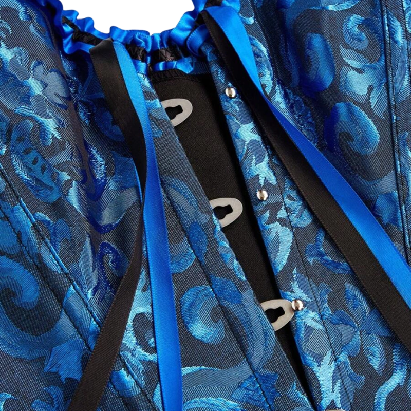 Corset y Tanga Brocado Azul