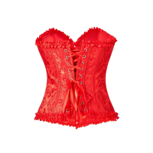 Corset y Tanga Brocado Rojo