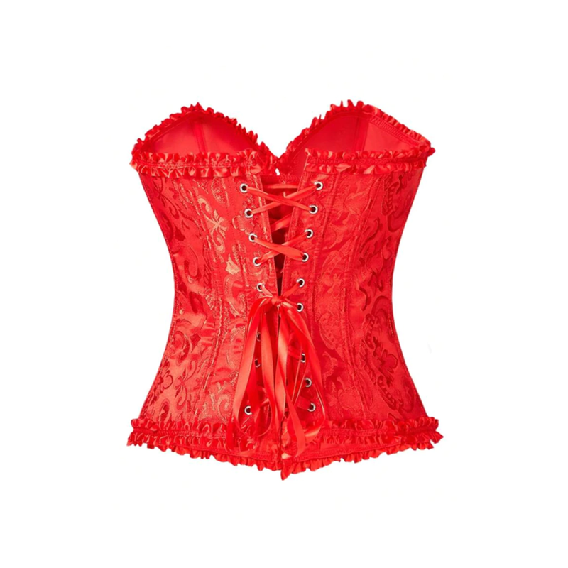 Corset y Tanga Brocado Rojo