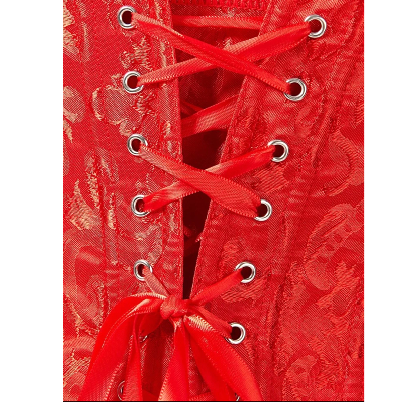 Corset y Tanga Brocado Rojo