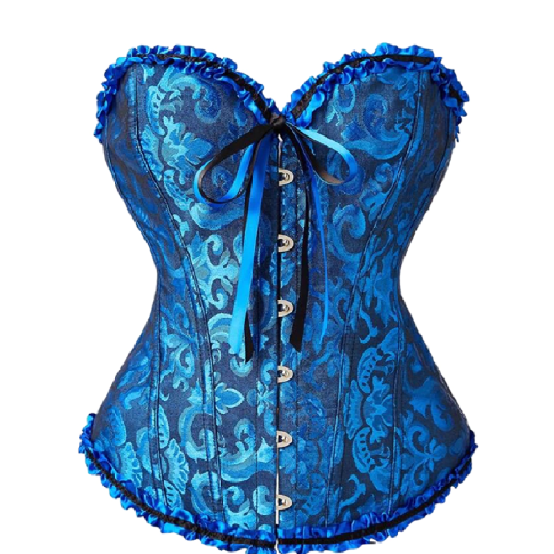 Corset y Tanga Brocado Azul