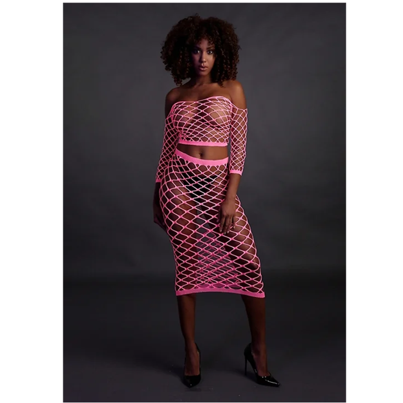 Conjunto Top y Falda Neon Pink Ouch 834