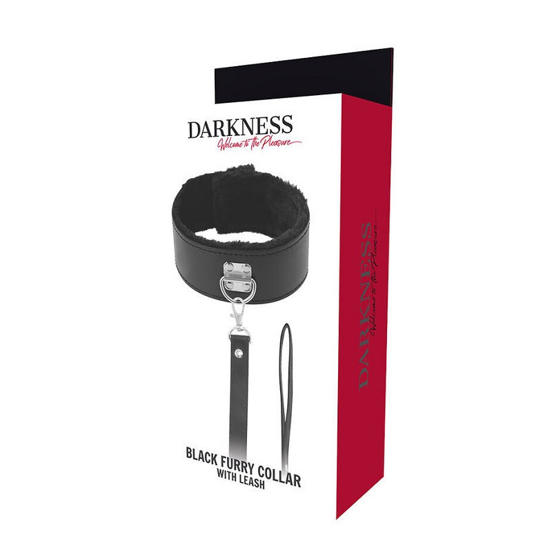 Collar Y Correa Darkness Black Furry Collar With Leash