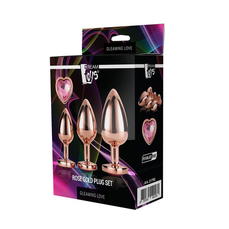 Kit 3 Plugs Anales Metal S, M, L Rose Gold Dream Toys
