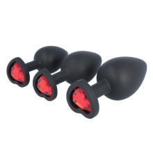 Kit 3 Plugs Anales Silicona Virgite Corazón Strass Rojo