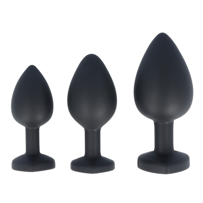 Kit 3 Plugs Anales Silicona Virgite Corazón Strass Rojo