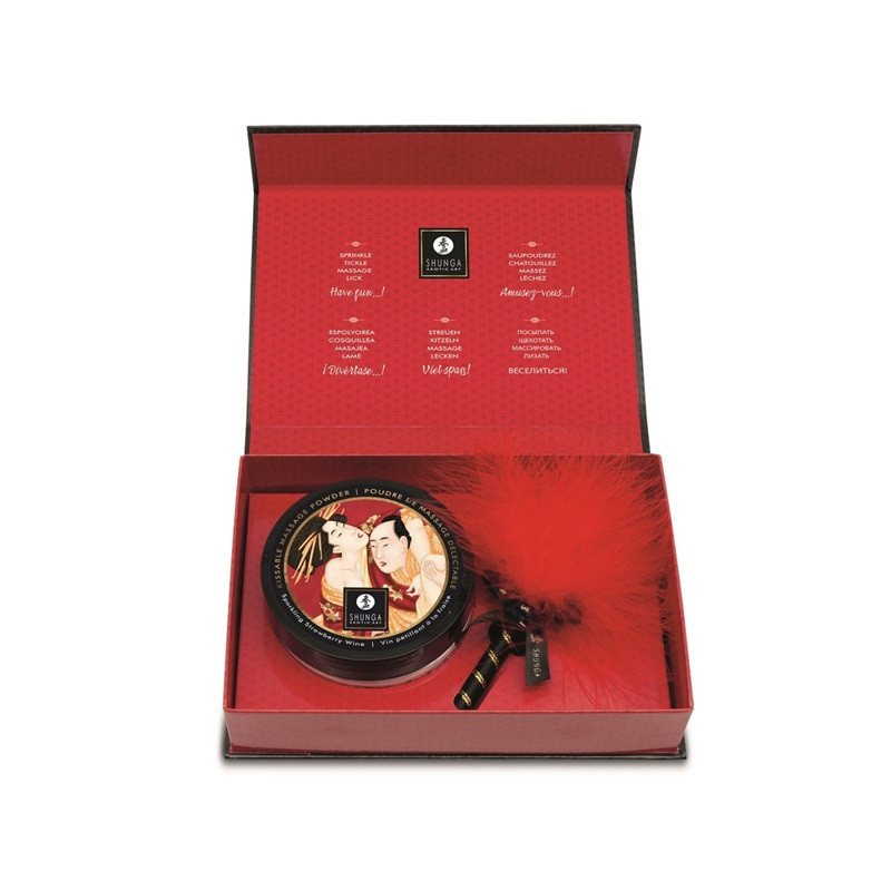 Kit Polvos Besables Masaje + Plumero Fresas con Cava Shunga