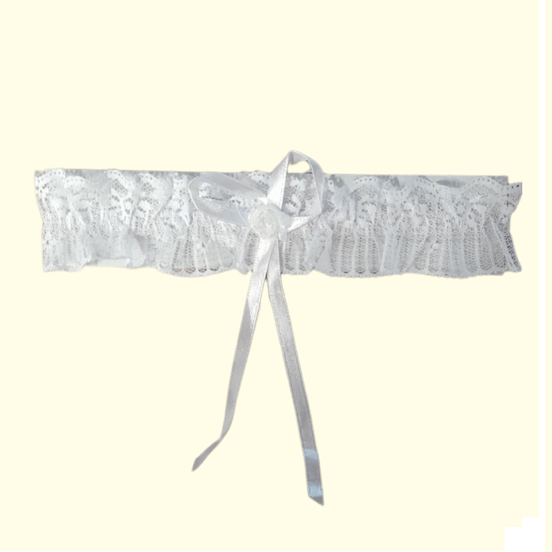 Liga De Encaje con Lazo y Flor Blanca