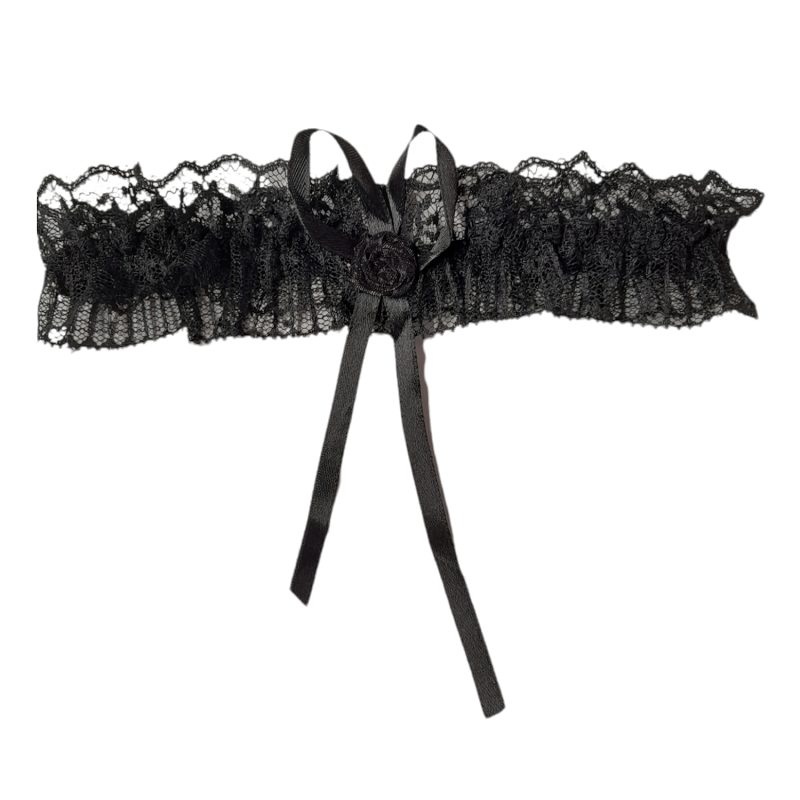 Liga De Encaje con Lazo y Flor Negra