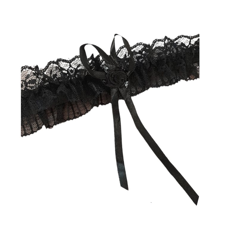 Liga De Encaje con Lazo y Flor Negra