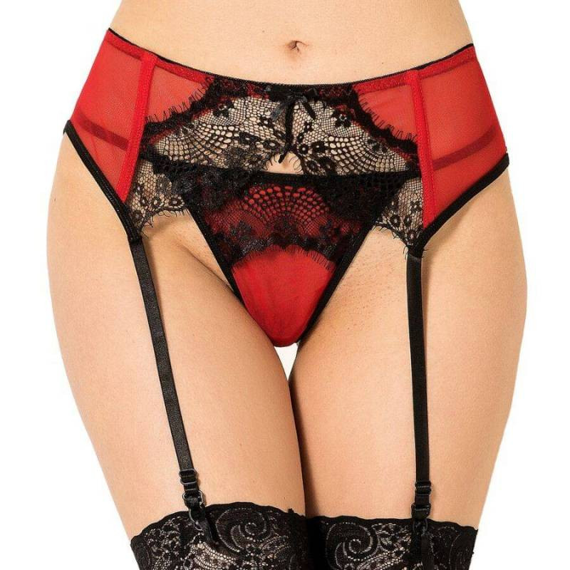 Liguero y Tanga Rojo Encaje Queen Lingerie