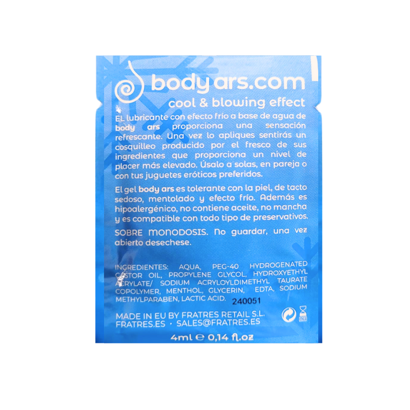 Lubricante a Base de Agua Body Ars Efecto Frío Sobre de 4 ml