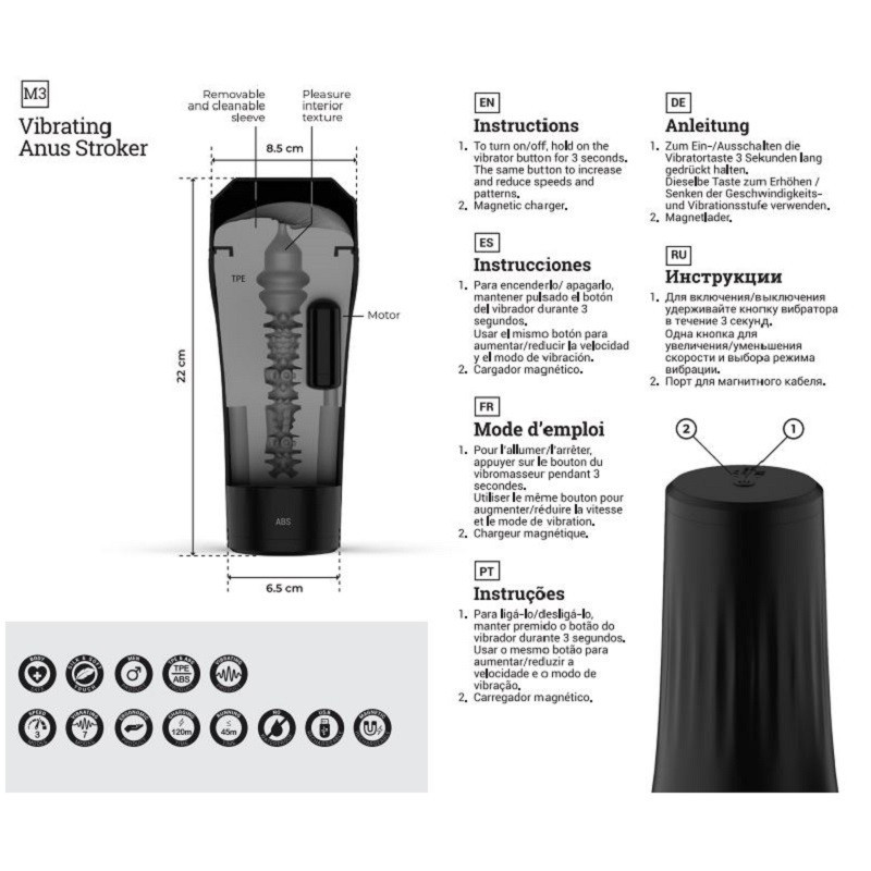 Masturbador Masculino Recargable Anus Stroker M3 Virgite