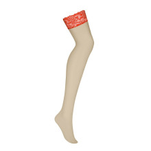 Medias Obsessive Beige Lisas Encaje Rojo 838