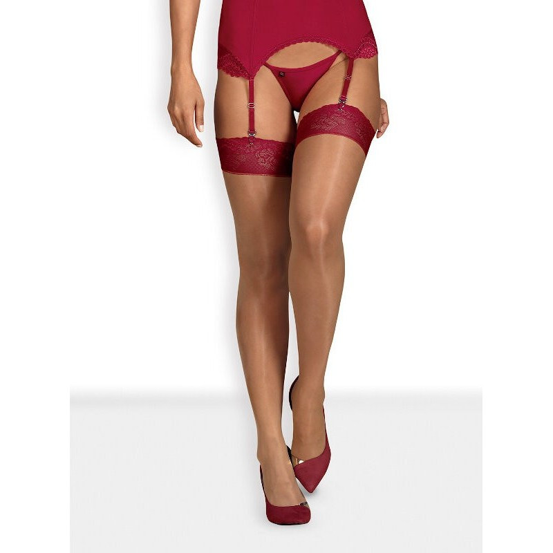 Medias Obsessive Beige Lisas Encaje Burdeos Rosalyne