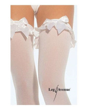 Medias Leg Avenue Blanco Lisas 6010 Ligas con Lazos
