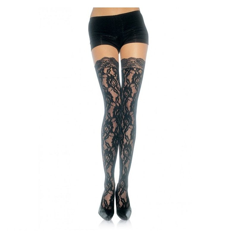 Medias Leg Avenue Negro 9762 Encaje Floral