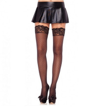 Medias Leg Avenue Negro Lisas 6904 Ligas Banda Encaje