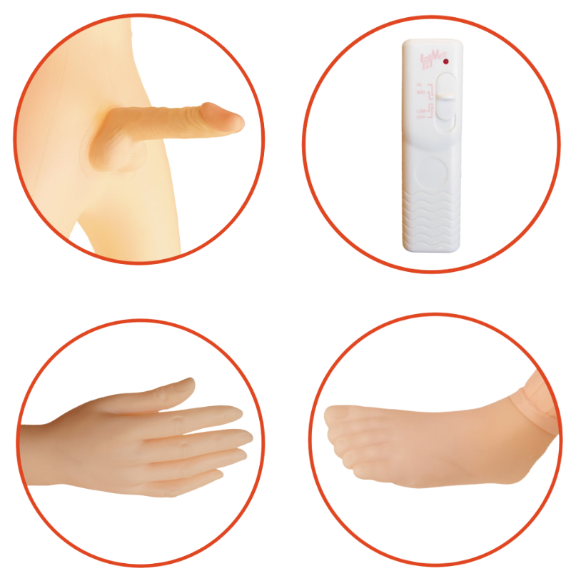 Muñeco Hinchable Dennis con Pene Vibrador Cara, pies y Manos 3D