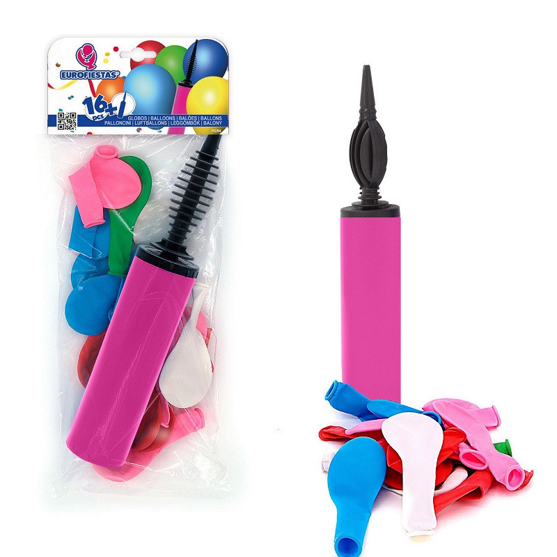 Pack 16 Globos De Colores + Inflador