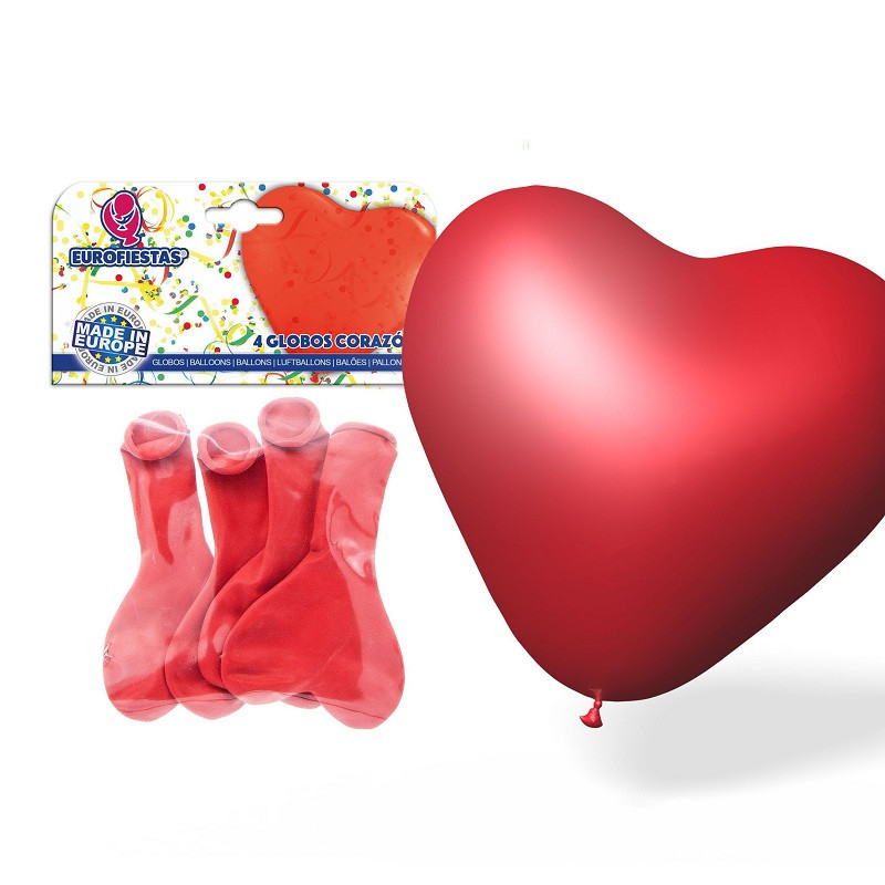 Pack 4 Globos Corazón Rojos