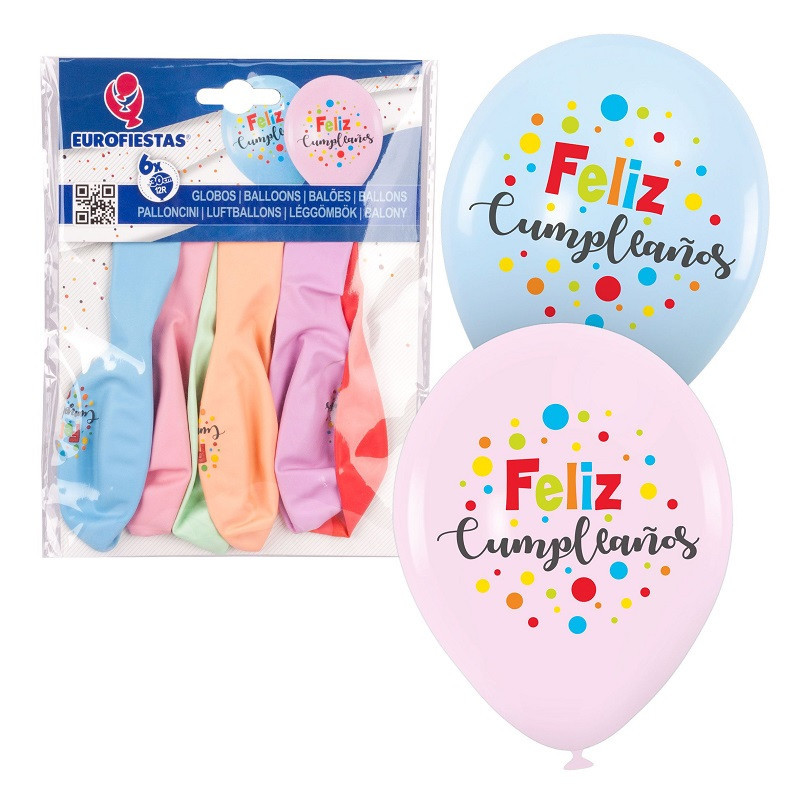 Pack 6 Globos Feliz Cumpleaños Colores Pastel